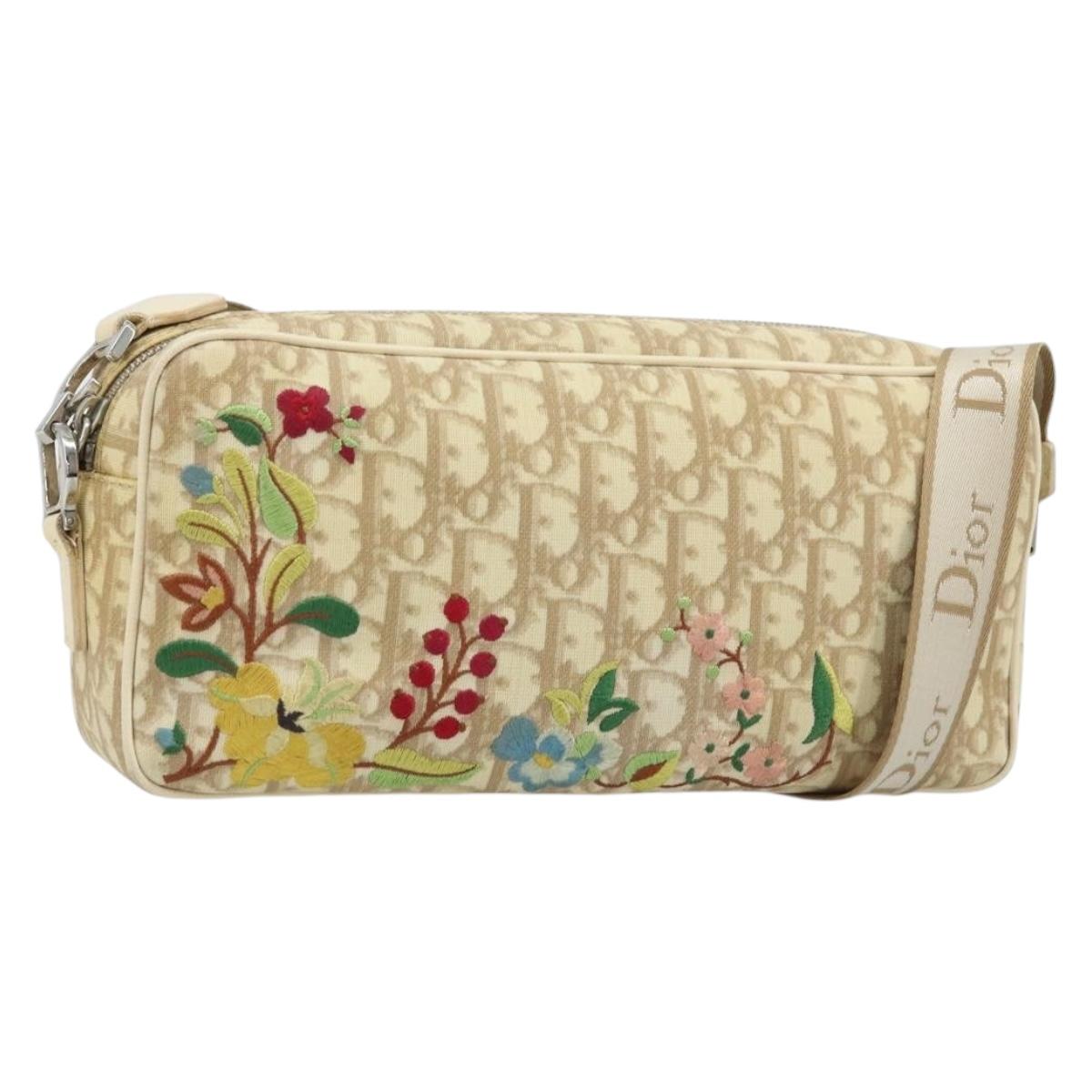 Christian Dior Trotter Canvas Shoulder Bag PVC Ivory Silver Auth 173352V