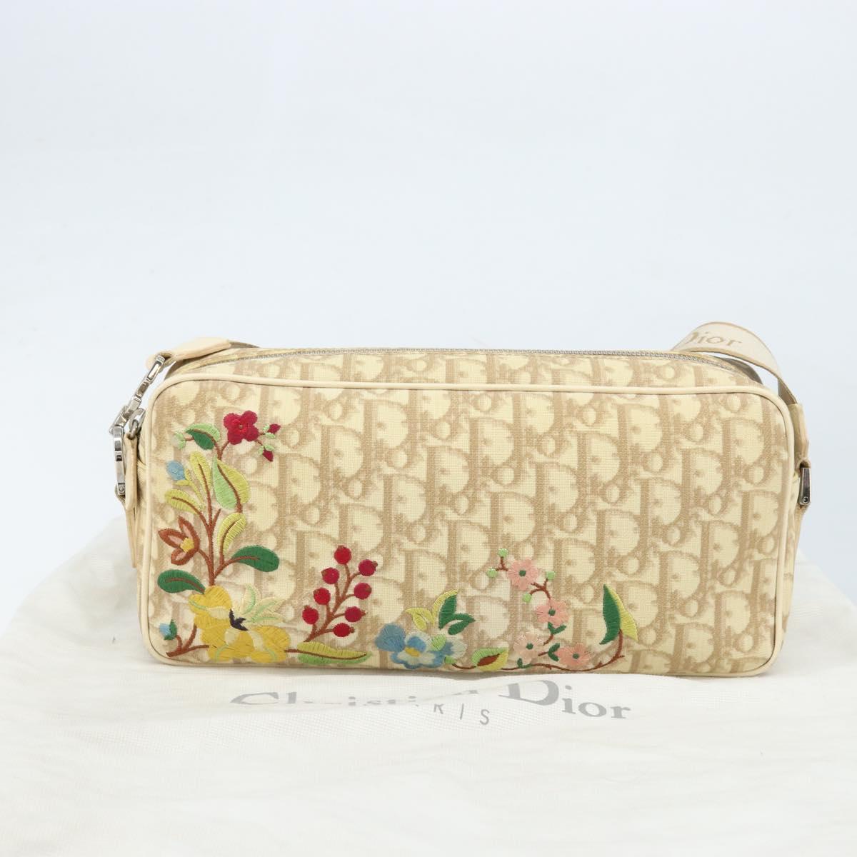 Christian Dior Trotter Canvas Shoulder Bag PVC Ivory Silver Auth 173352V