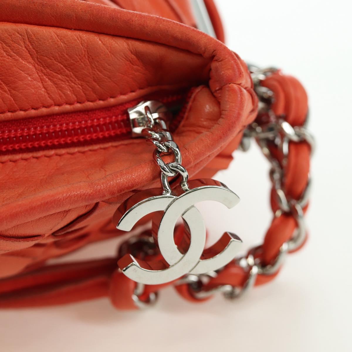CHANEL Chain Shoulder Bag Lamb Skin Orange Silver CC Auth 173371A