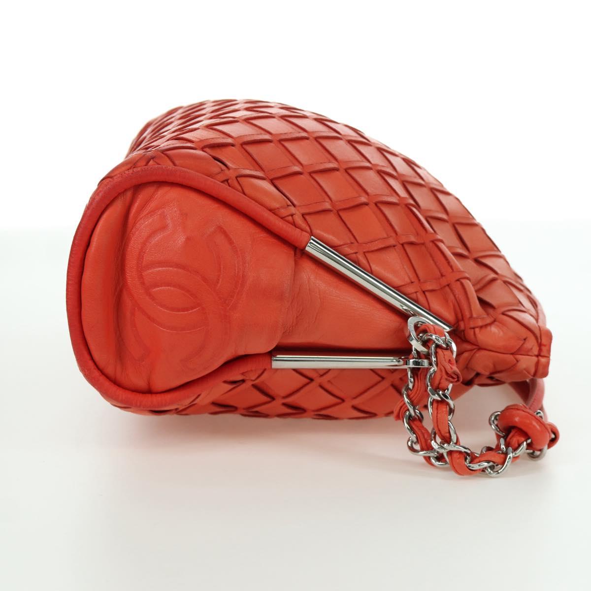 CHANEL Chain Shoulder Bag Lamb Skin Orange Silver CC Auth 173371A