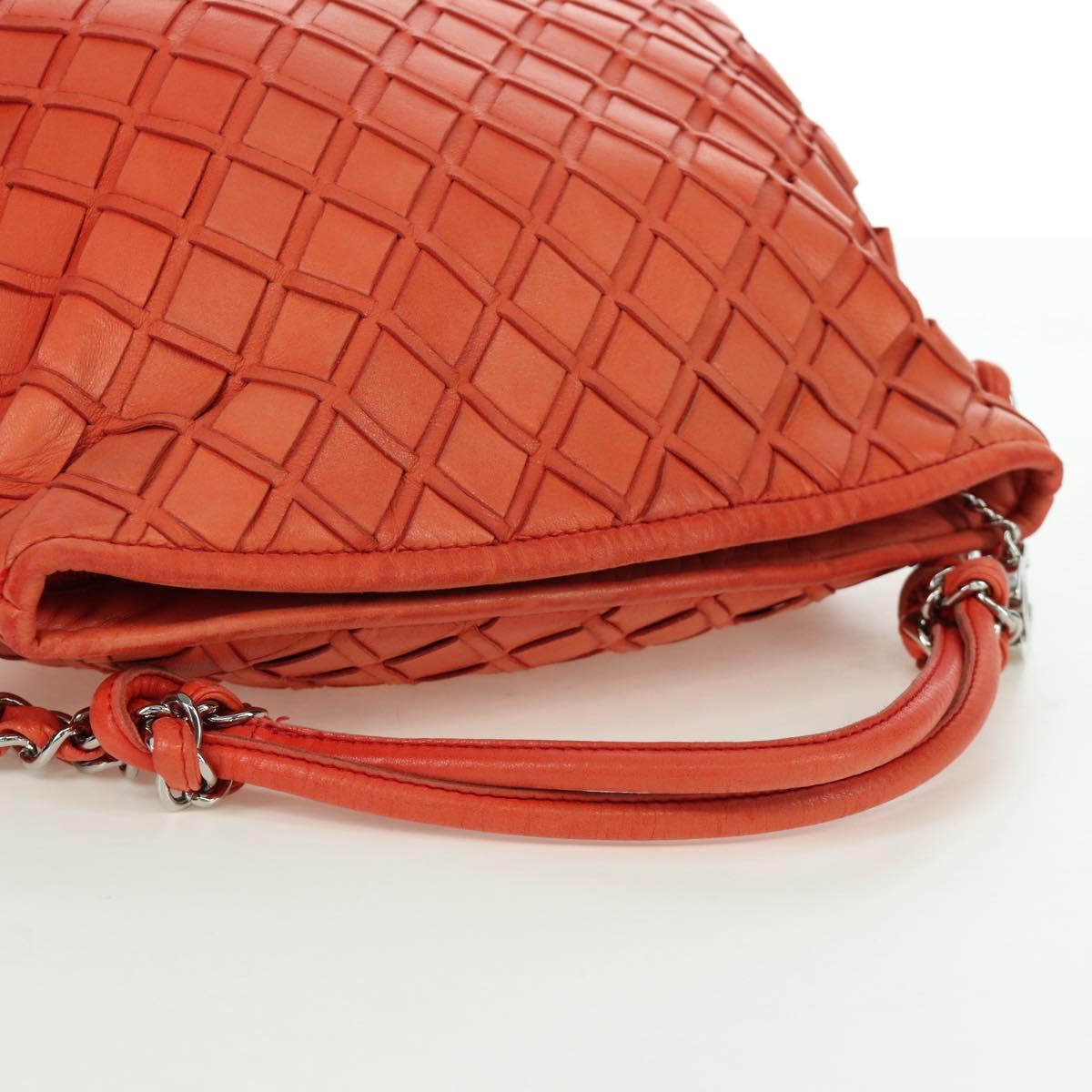 CHANEL Chain Shoulder Bag Lamb Skin Orange Silver CC Auth 173371A