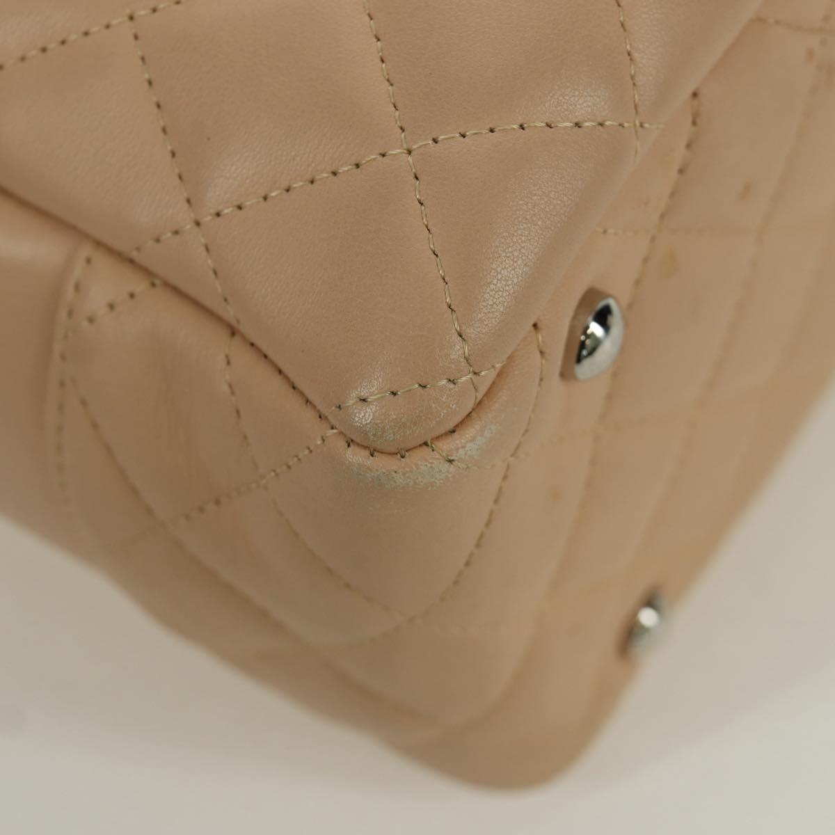 CHANEL Cambon Line Matelasse Hand Bag Lamb Skin Beige Silver CC Auth 173372SAM