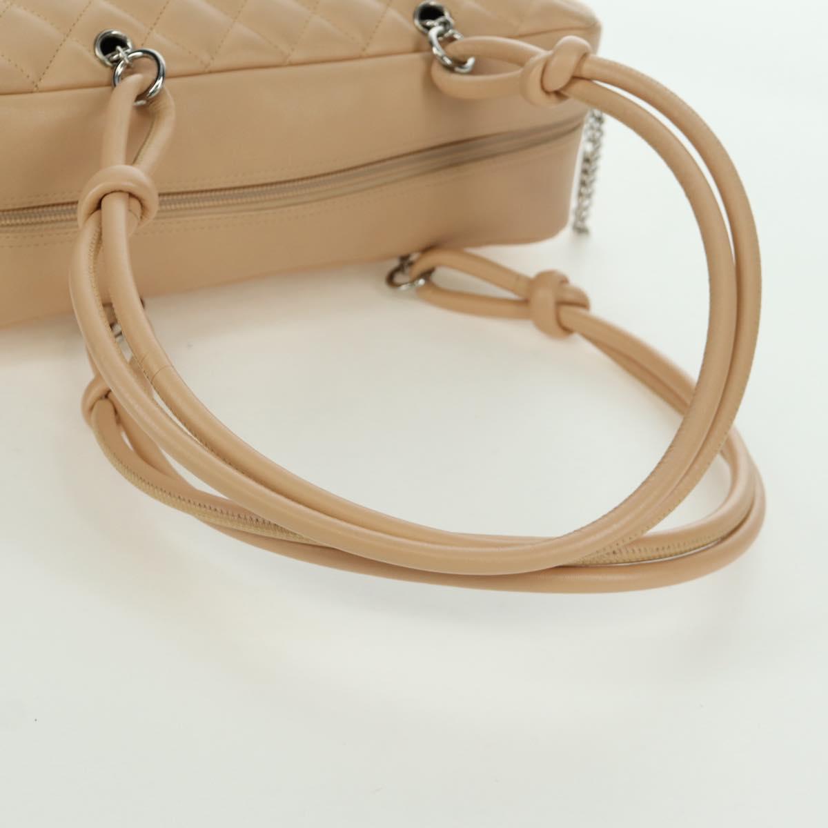 CHANEL Cambon Line Matelasse Hand Bag Lamb Skin Beige Silver CC Auth 173372SAM
