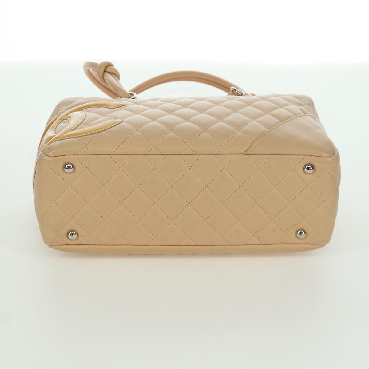 CHANEL Cambon Line Matelasse Hand Bag Lamb Skin Beige Silver CC Auth 173372SAM
