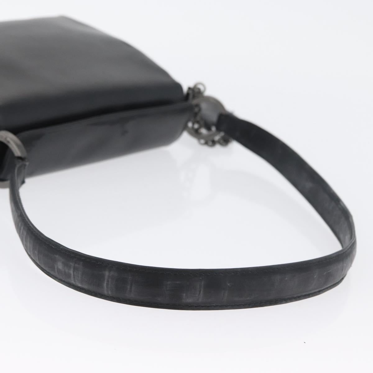 Salvatore Ferragamo Gancini Shoulder Bag Leather Black Silver Auth 173384