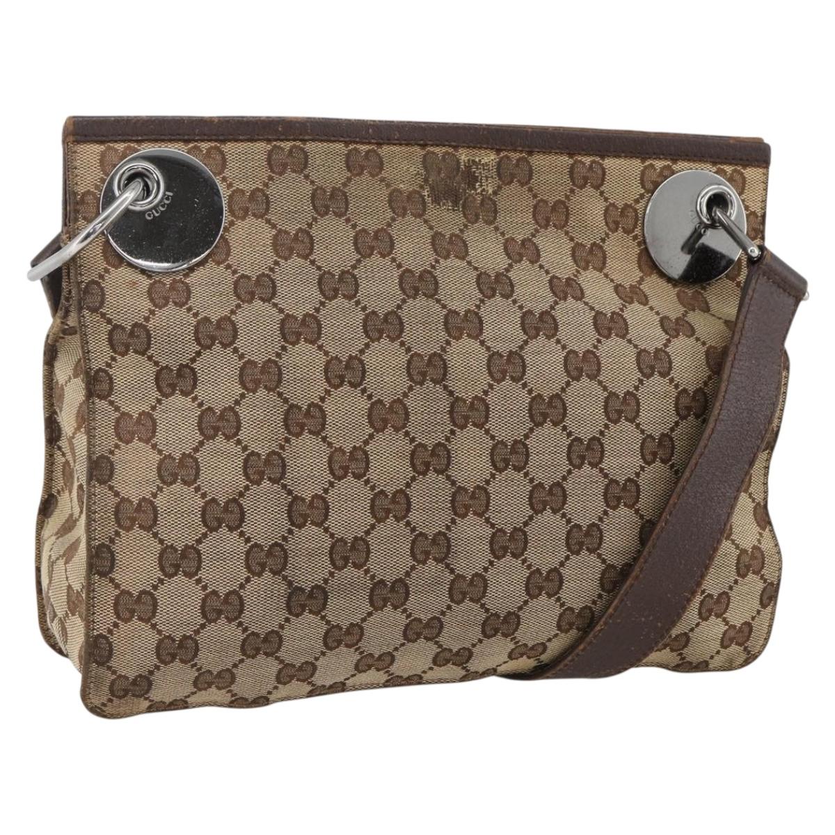 GUCCI GG Canvas Shoulder Bag Beige Silver 120841 Auth 173391