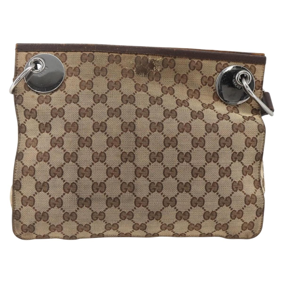 GUCCI GG Canvas Shoulder Bag Beige Silver 120841 Auth 173391