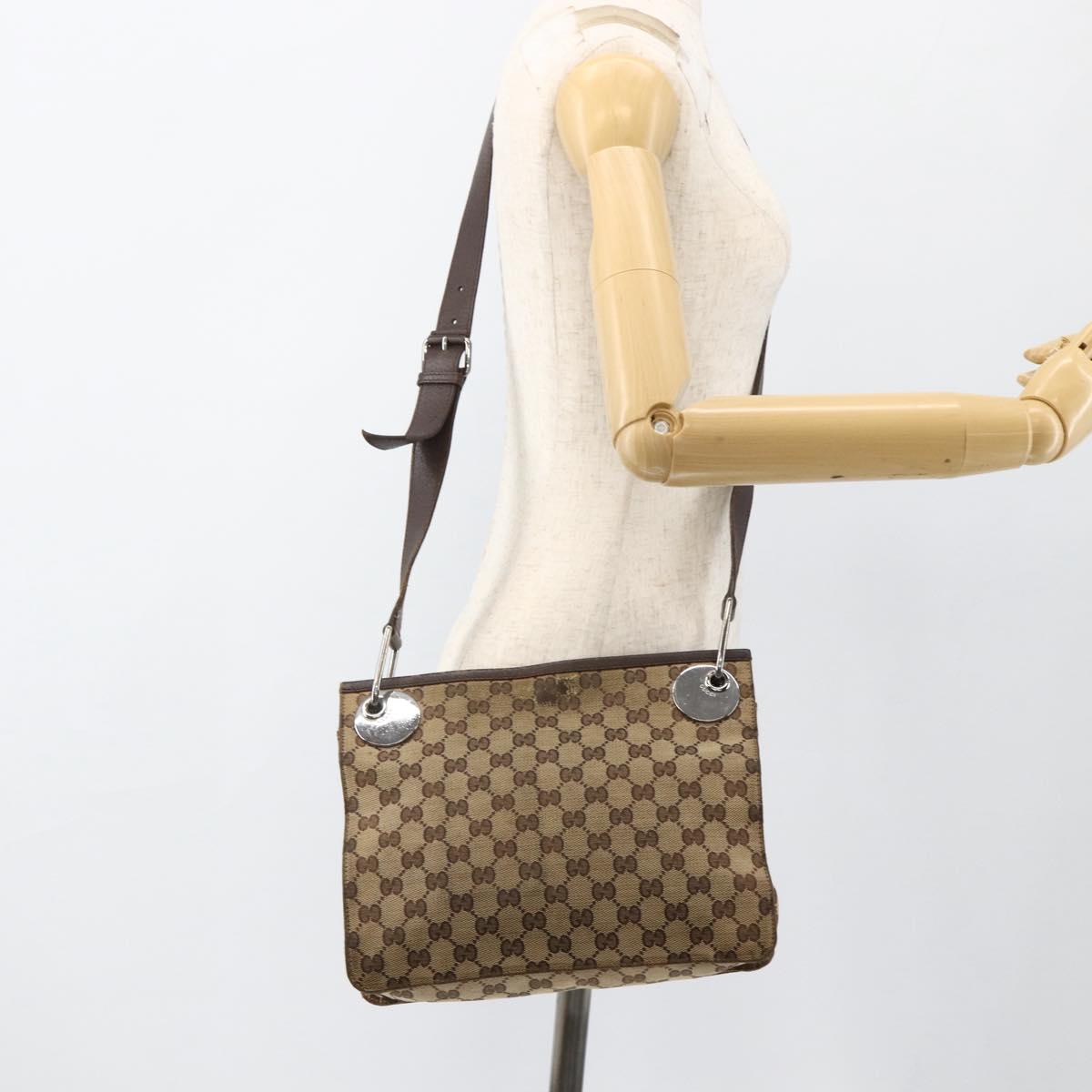 GUCCI GG Canvas Shoulder Bag Beige Silver 120841 Auth 173391