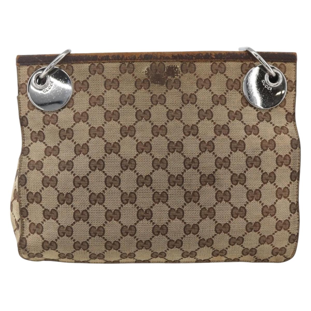 GUCCI GG Canvas Shoulder Bag Beige Silver 120841 Auth 173391