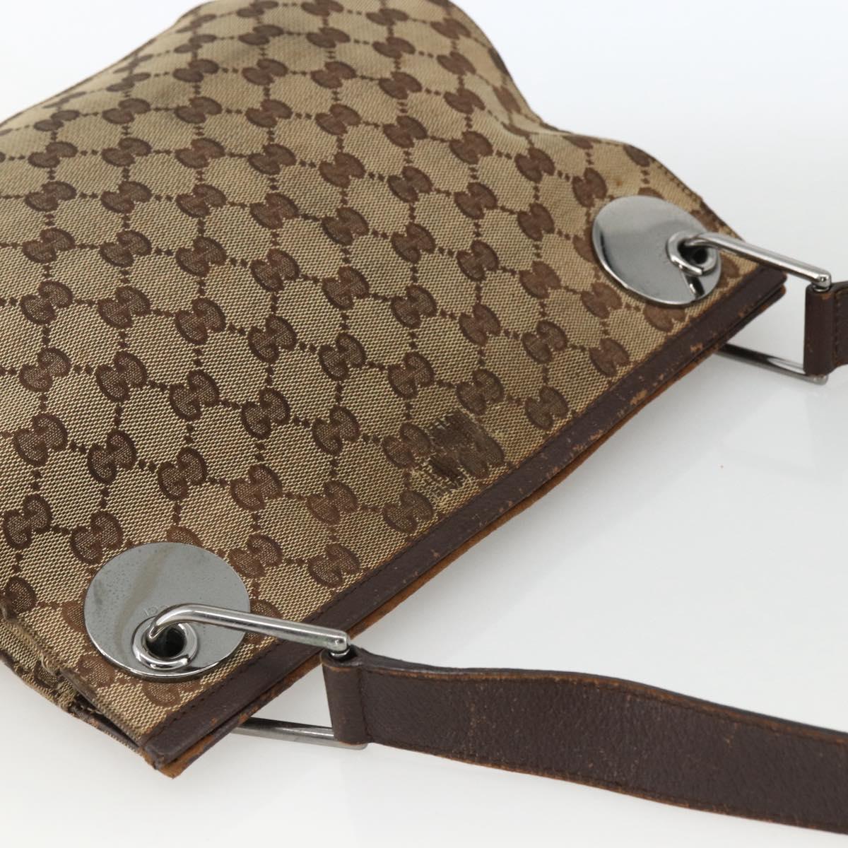 GUCCI GG Canvas Shoulder Bag Beige Silver 120841 Auth 173391