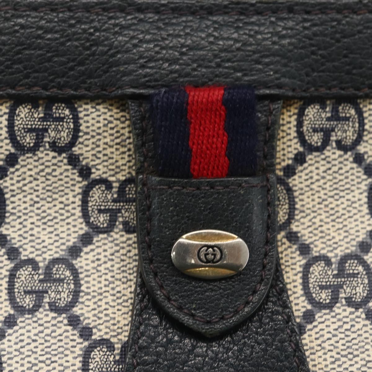 GUCCI GG Supreme Sherry Line Clutch Bag PVC Navy Red 89 01 032 Auth 173392
