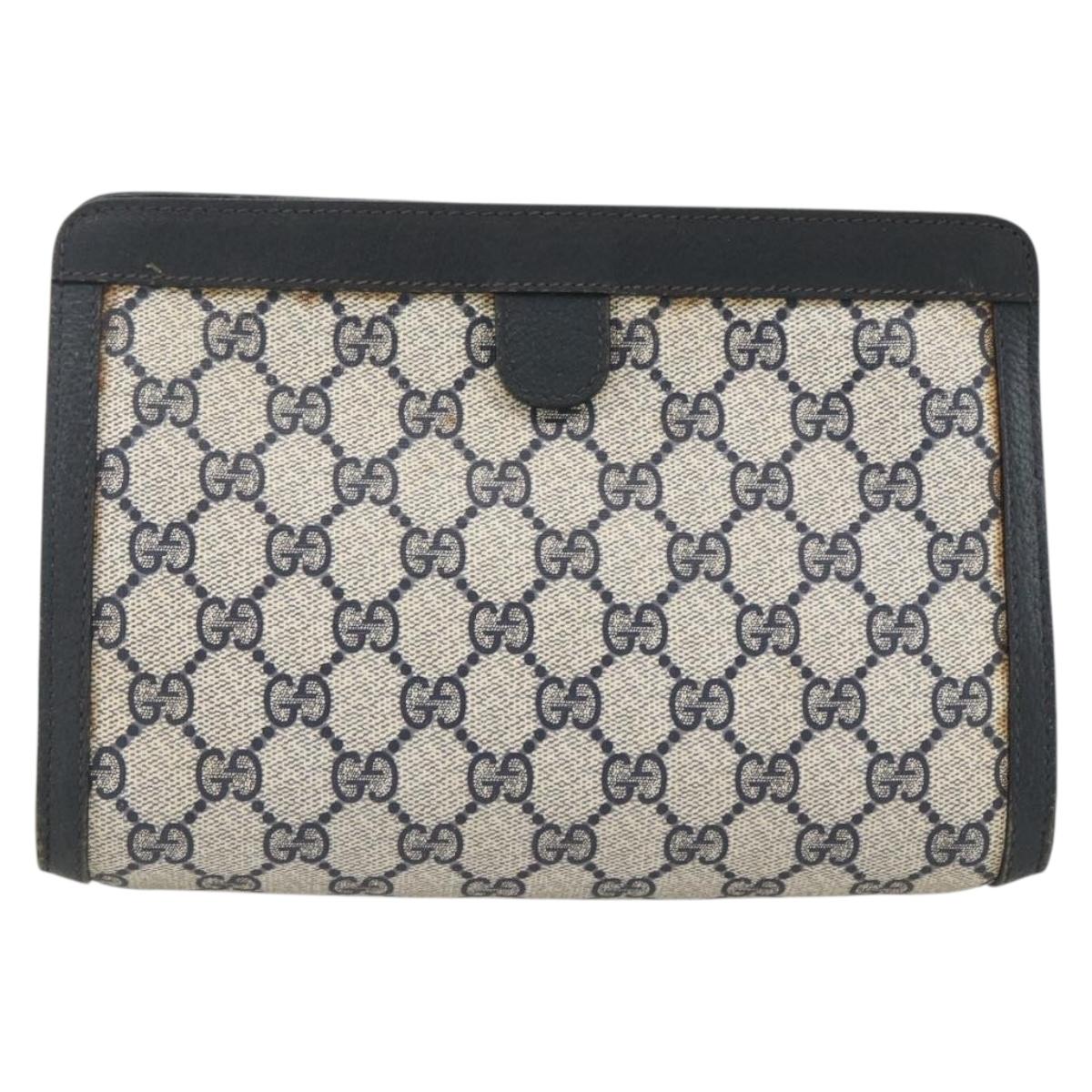 GUCCI GG Supreme Sherry Line Clutch Bag PVC Navy Red 89 01 032 Auth 173392