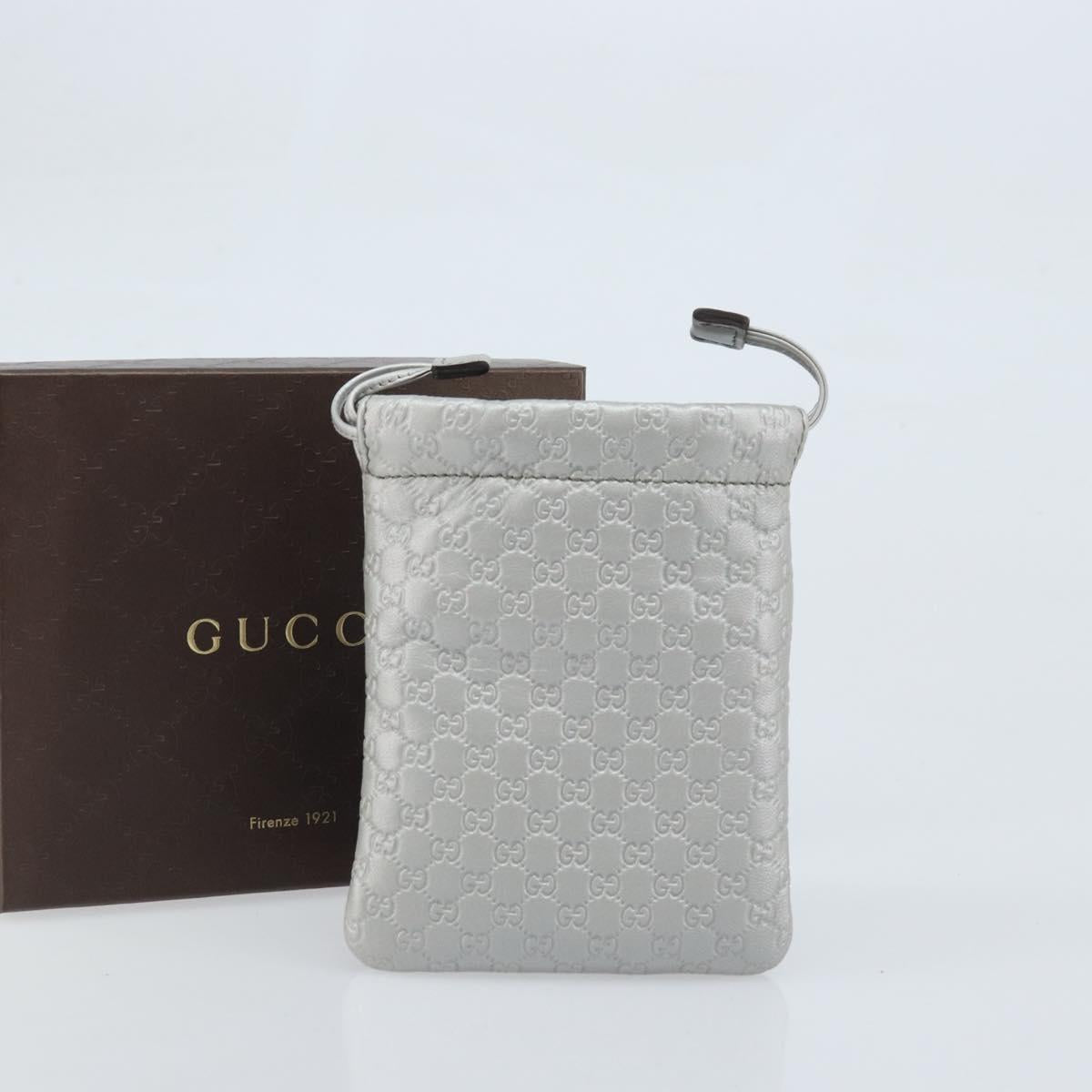 GUCCI Micro GG Canvas Guccissima Pouch Leather Silver 281982 Auth 173400V