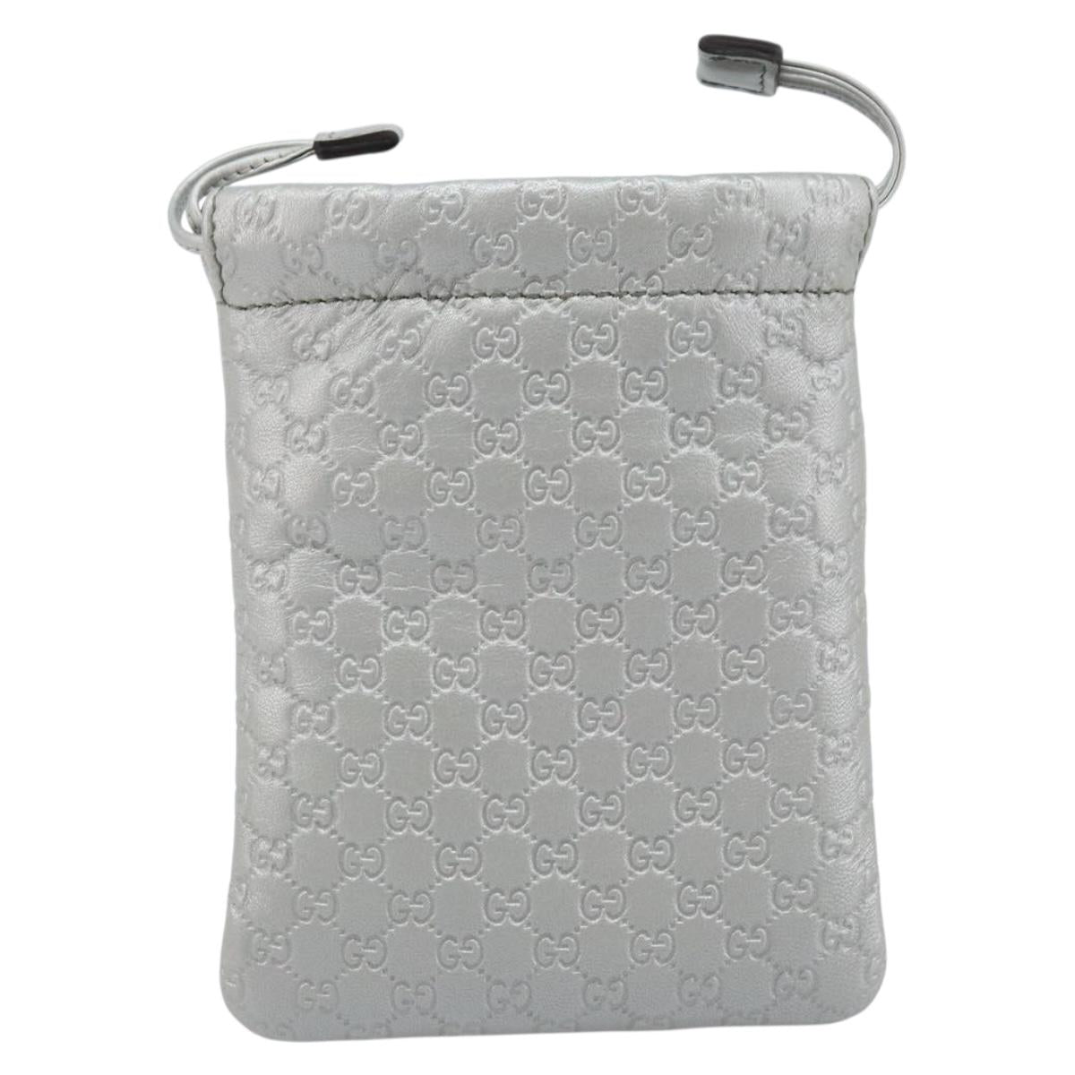 GUCCI Micro GG Canvas Guccissima Pouch Leather Silver 281982 Auth 173400V