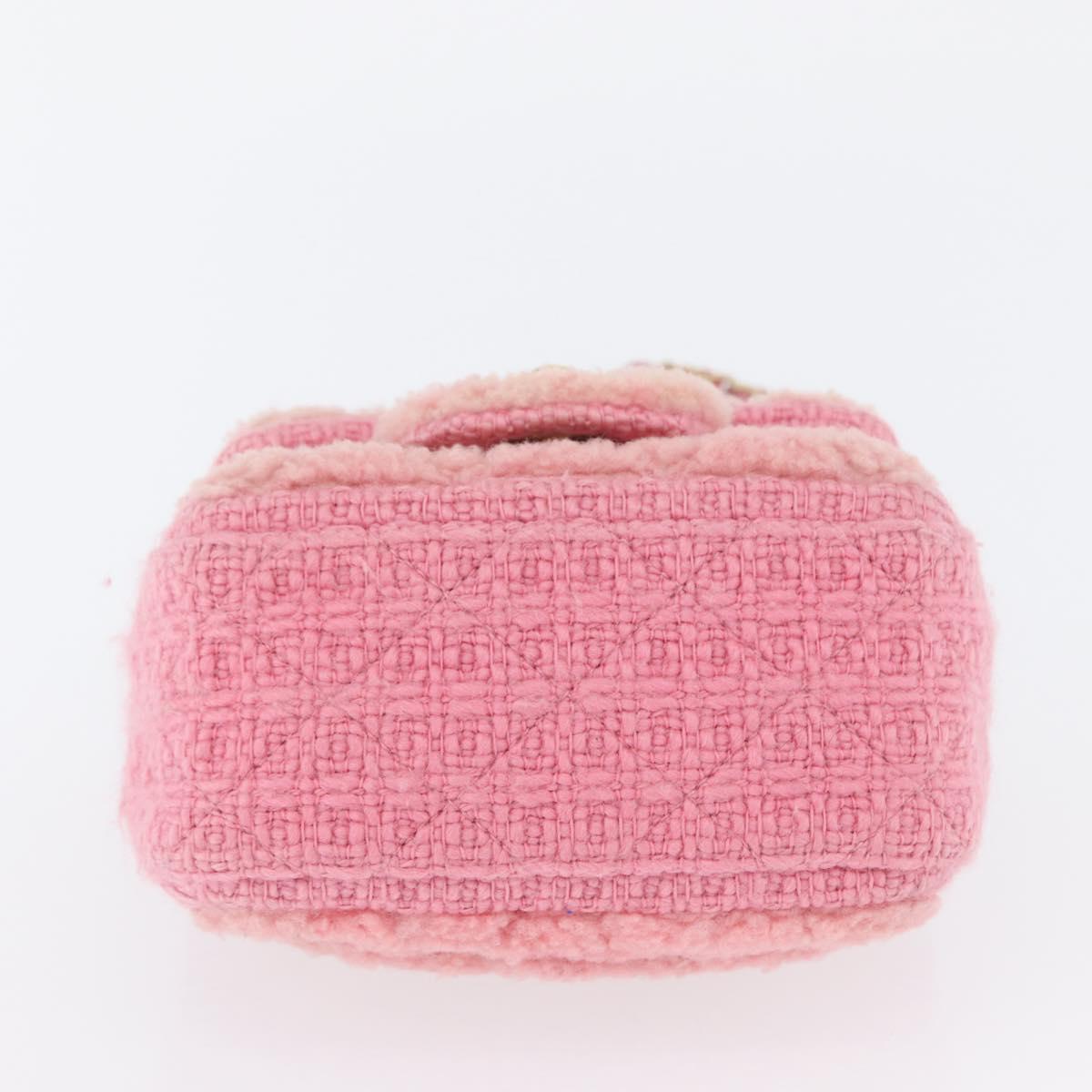 CHANEL Mini Matelasse 15 Chain Shoulder Bag Wool Pink Gold CC Auth 173407SAM