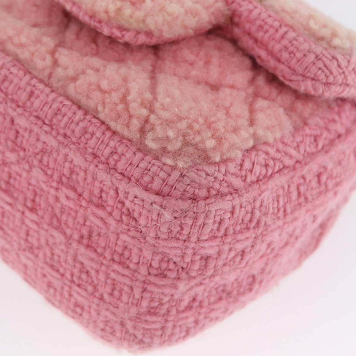 CHANEL Mini Matelasse 15 Chain Shoulder Bag Wool Pink Gold CC Auth 173407SAM