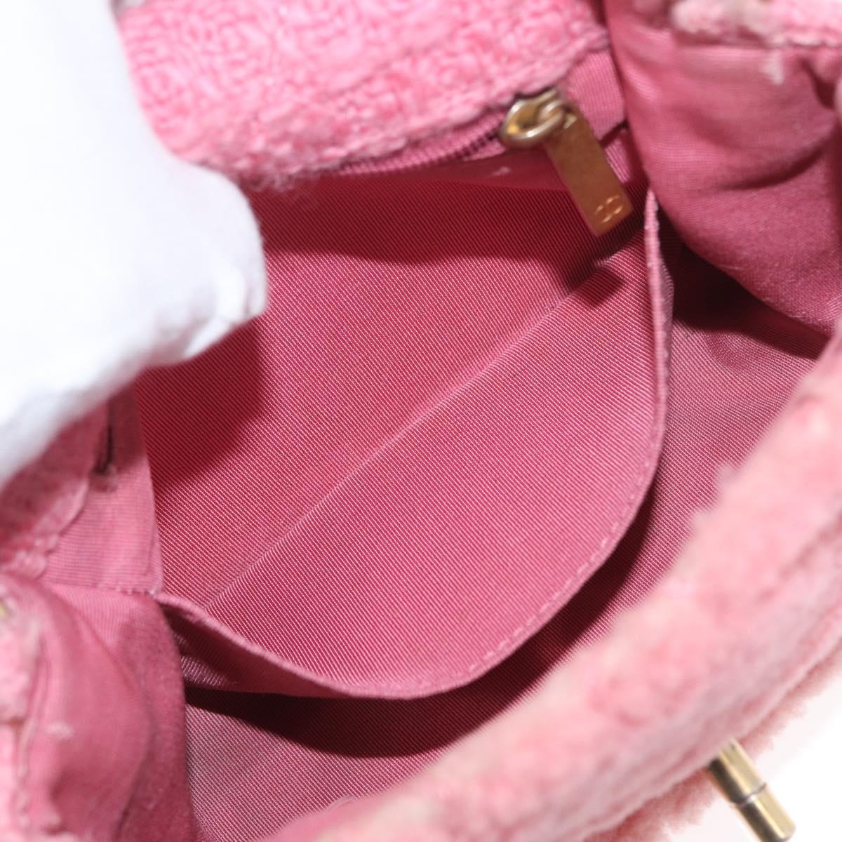 CHANEL Mini Matelasse 15 Chain Shoulder Bag Wool Pink Gold CC Auth 173407SAM