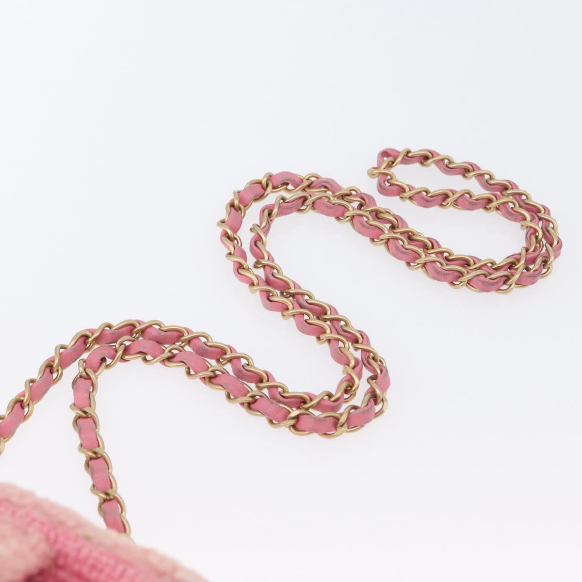 CHANEL Mini Matelasse 15 Chain Shoulder Bag Wool Pink Gold CC Auth 173407SAM