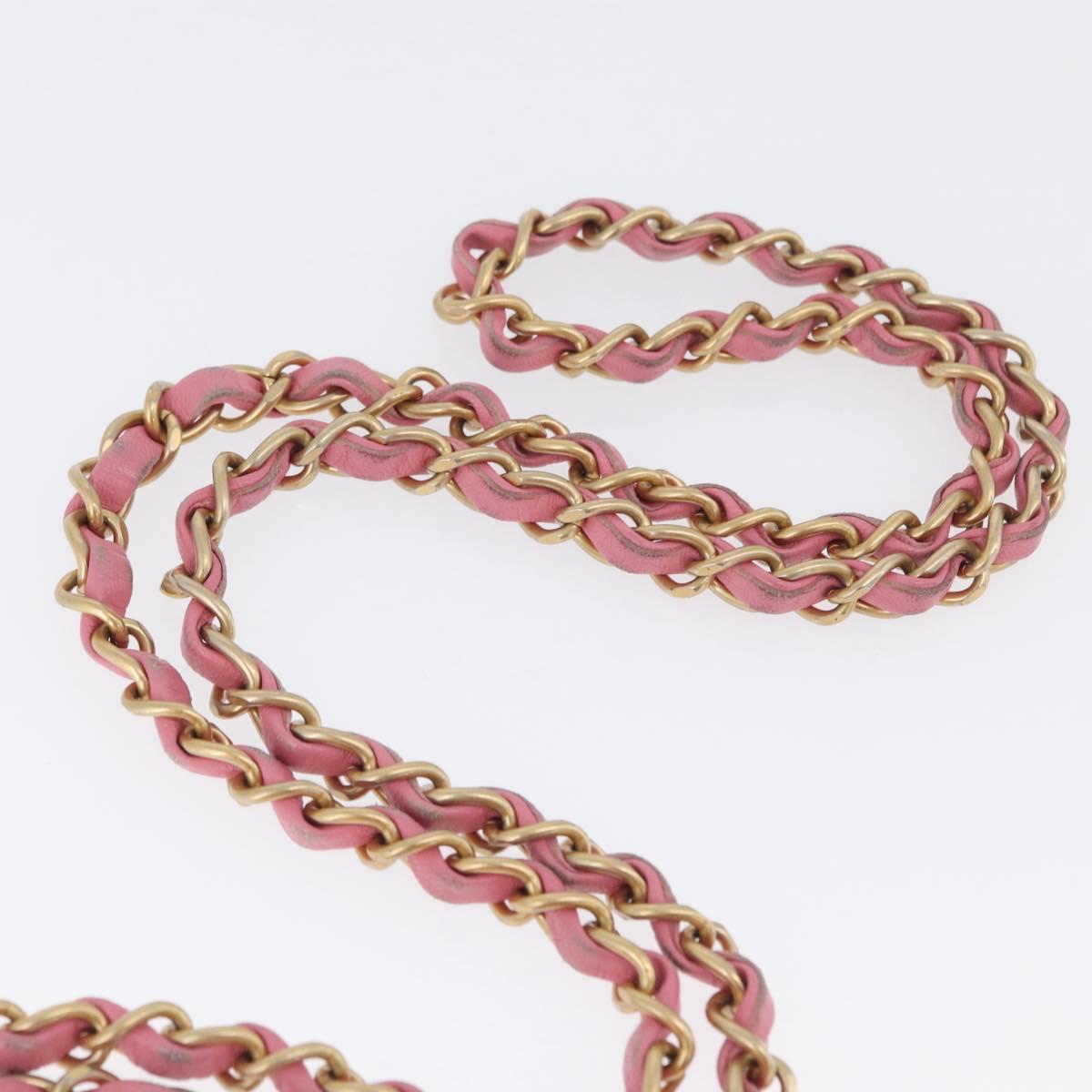 CHANEL Mini Matelasse 15 Chain Shoulder Bag Wool Pink Gold CC Auth 173407SAM