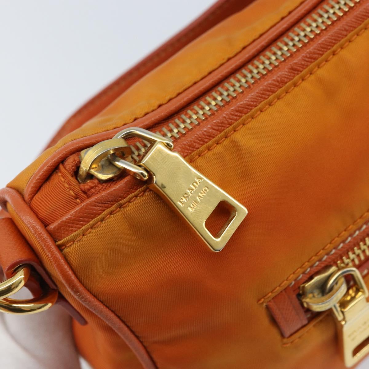 PRADA Shoulder Bag Nylon Orange Gold Auth 173408