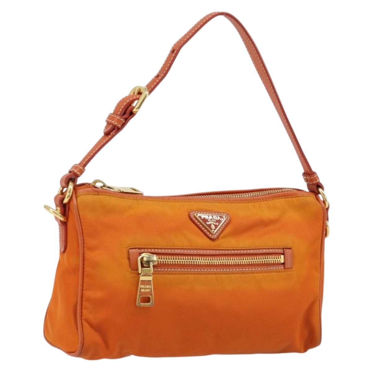 PRADA Shoulder Bag Nylon Orange Gold Auth 173408