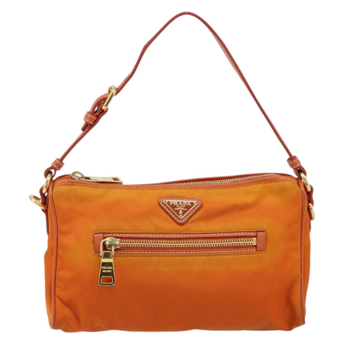 PRADA Shoulder Bag Nylon Orange Gold Auth 173408