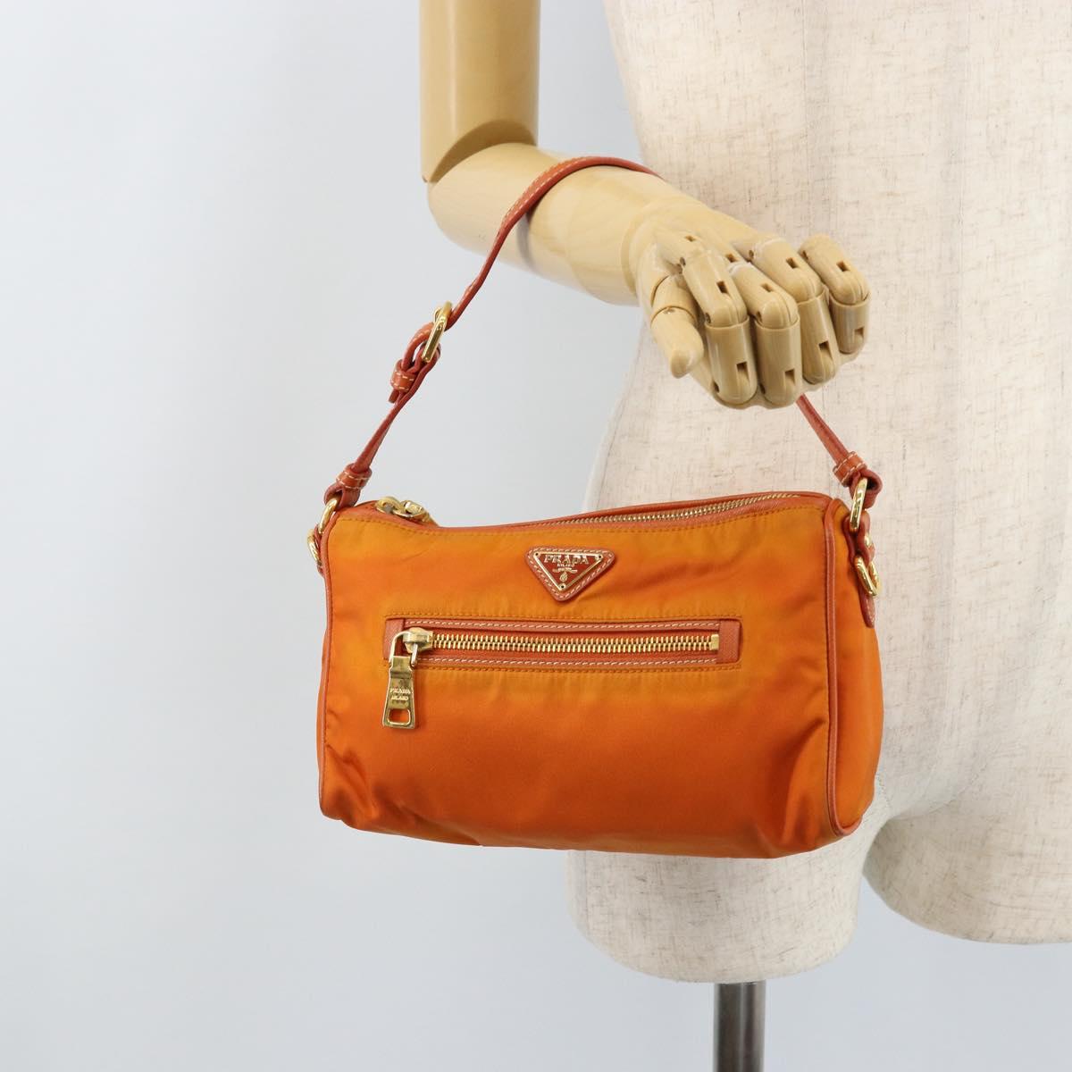 PRADA Shoulder Bag Nylon Orange Gold Auth 173408