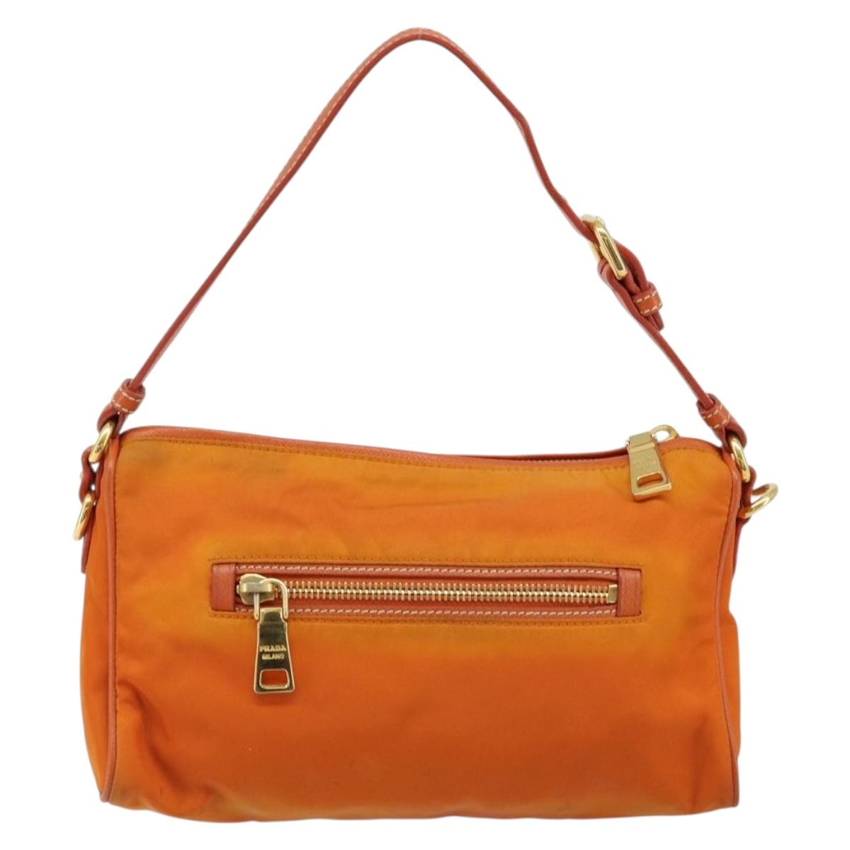 PRADA Shoulder Bag Nylon Orange Gold Auth 173408
