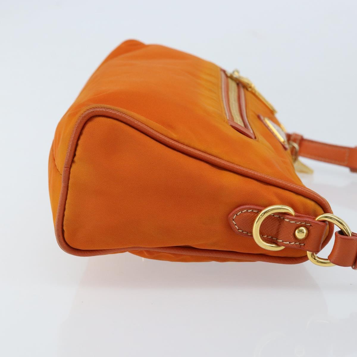 PRADA Shoulder Bag Nylon Orange Gold Auth 173408