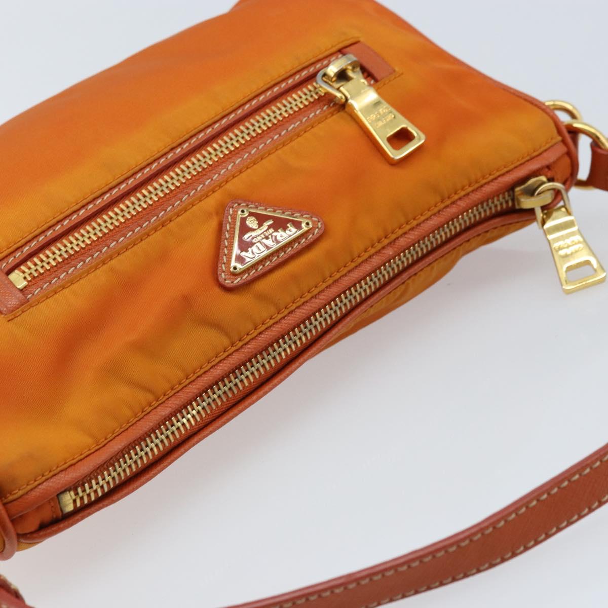 PRADA Shoulder Bag Nylon Orange Gold Auth 173408
