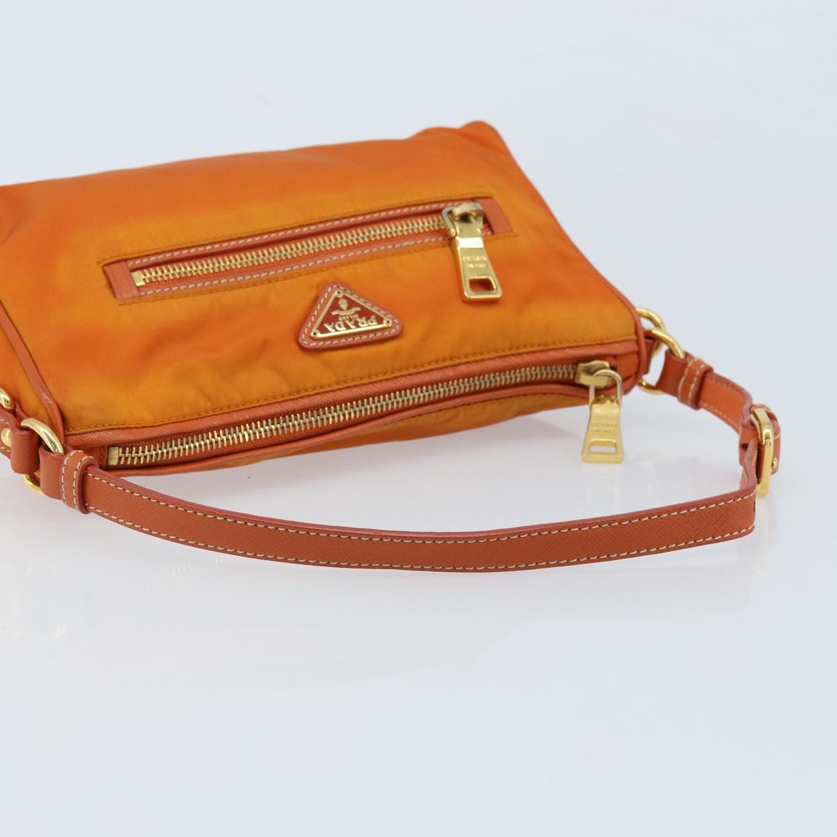 PRADA Shoulder Bag Nylon Orange Gold Auth 173408