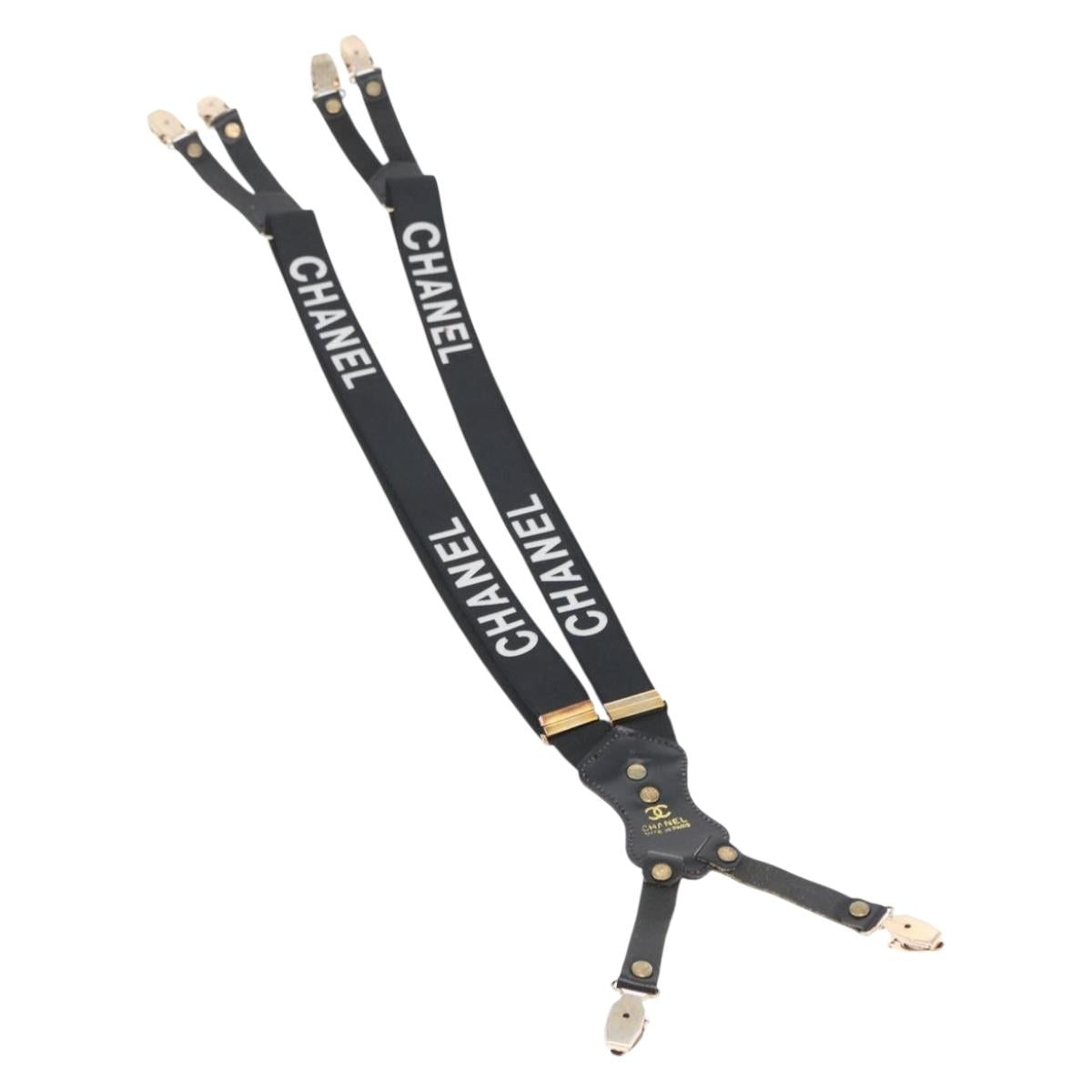 CHANEL Suspenders Canvas Black CC Auth 173409V