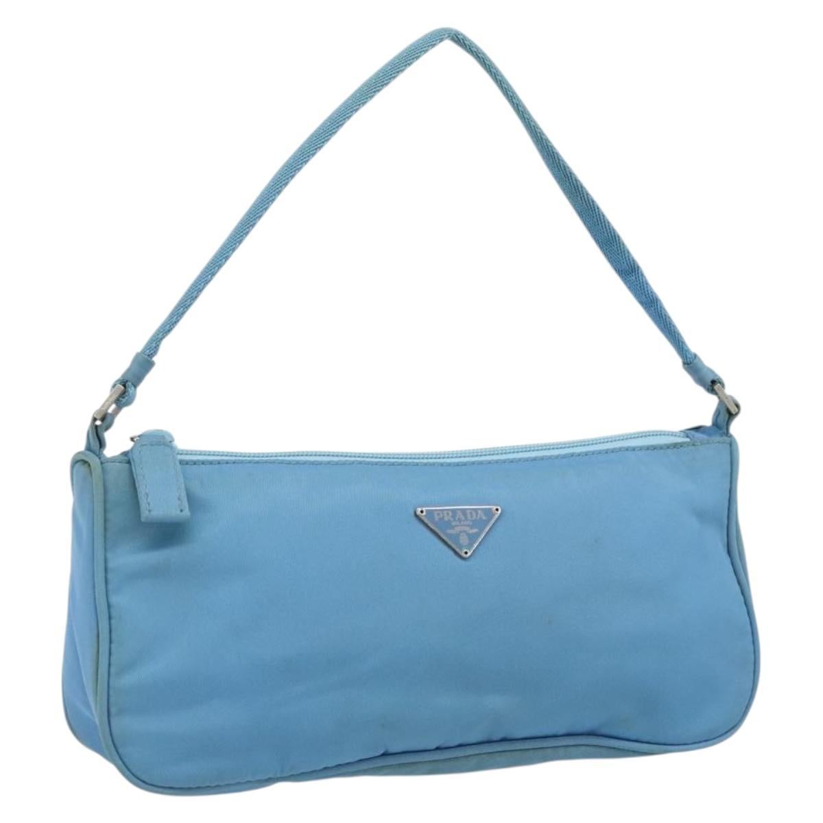 PRADA Accessory Pouch Nylon Light Blue Silver Auth 173414
