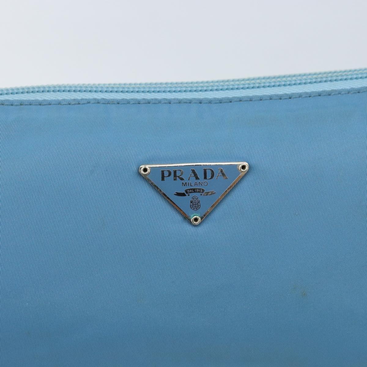 PRADA Accessory Pouch Nylon Light Blue Silver Auth 173414