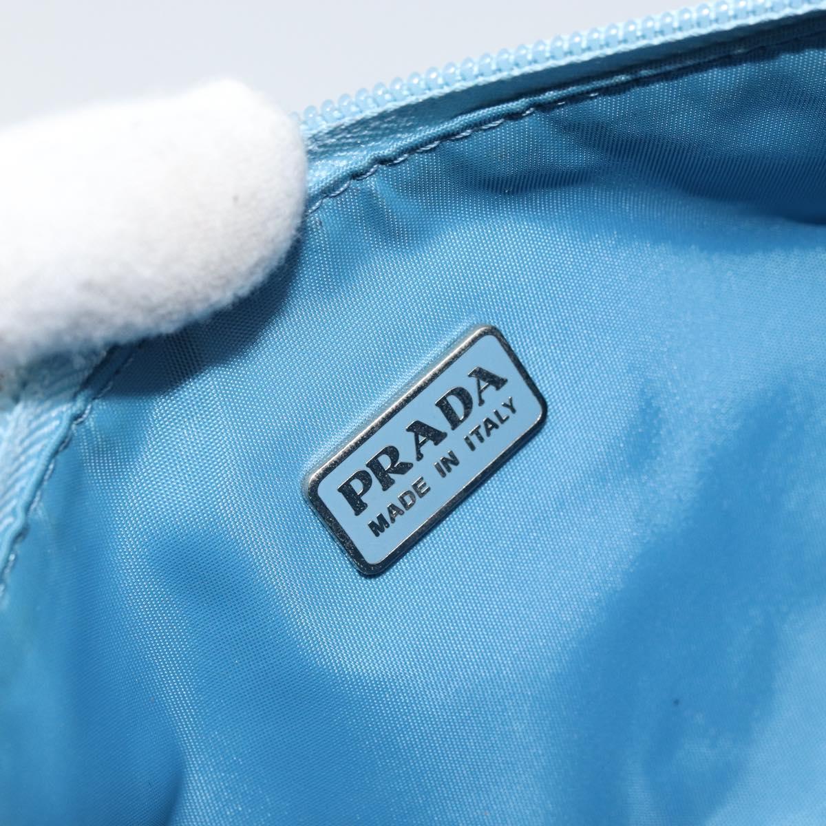 PRADA Accessory Pouch Nylon Light Blue Silver Auth 173414