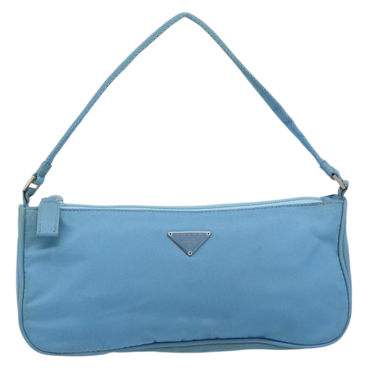 PRADA Accessory Pouch Nylon Light Blue Silver Auth 173414
