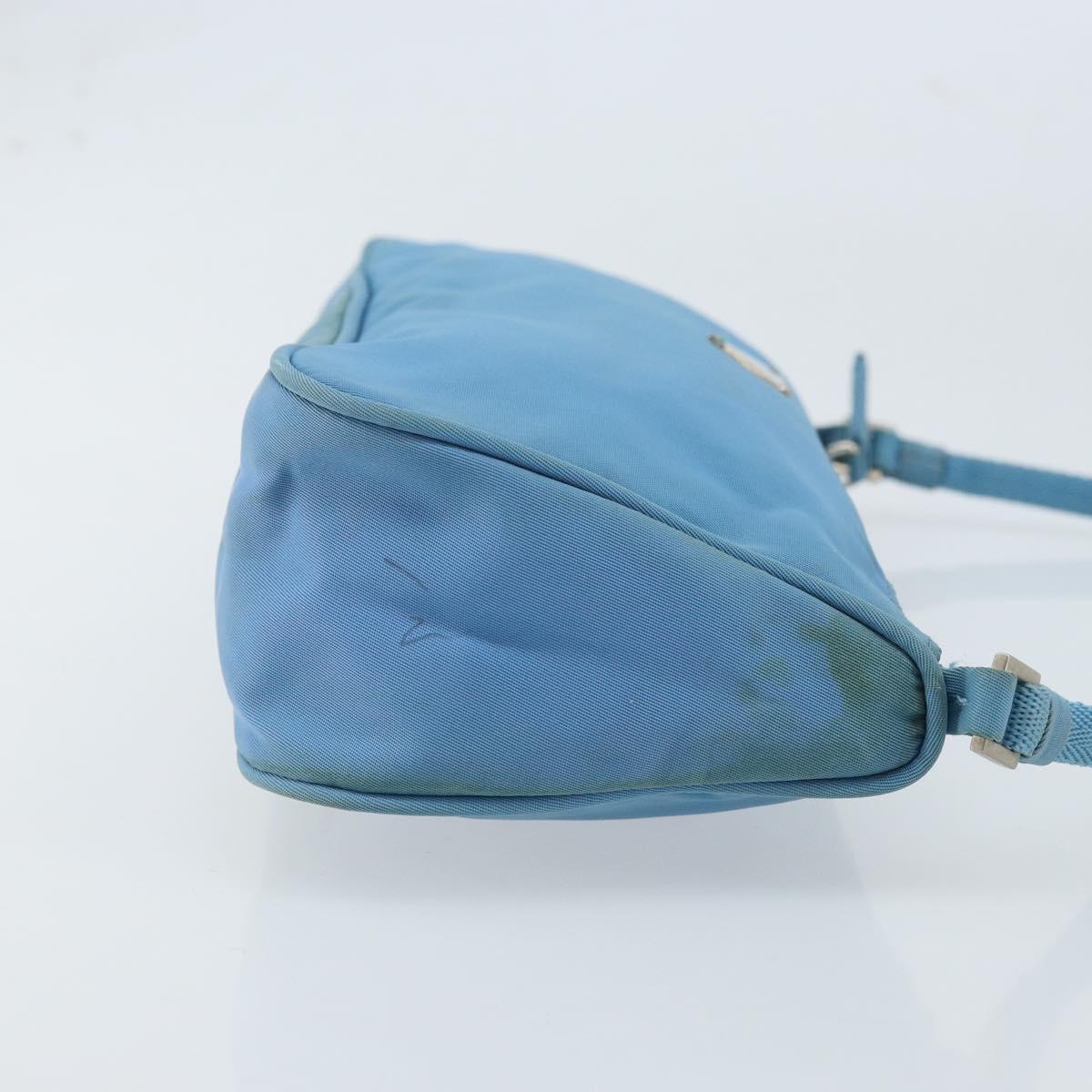 PRADA Accessory Pouch Nylon Light Blue Silver Auth 173414