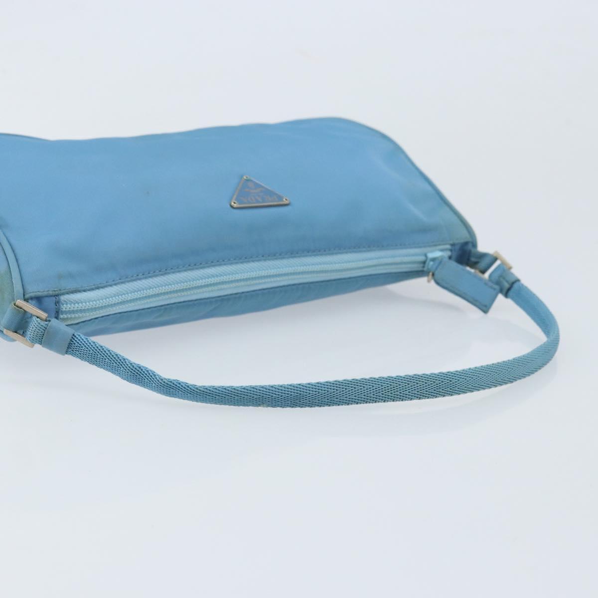 PRADA Accessory Pouch Nylon Light Blue Silver Auth 173414