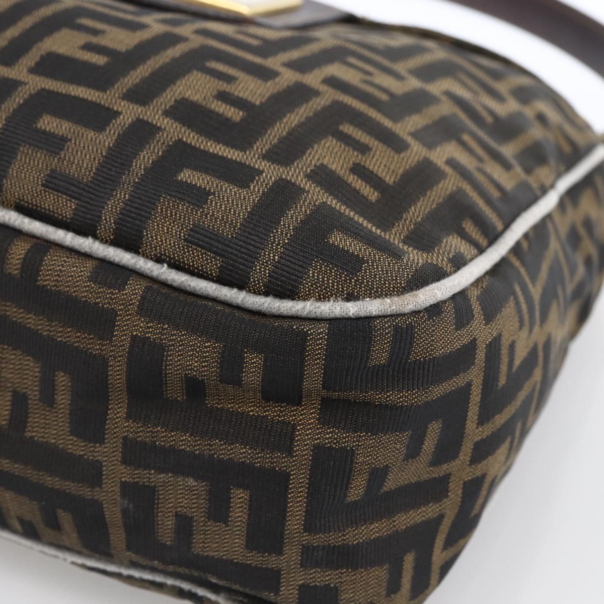 FENDI Zucca Canvas Shoulder Bag Brown Black Auth 173418