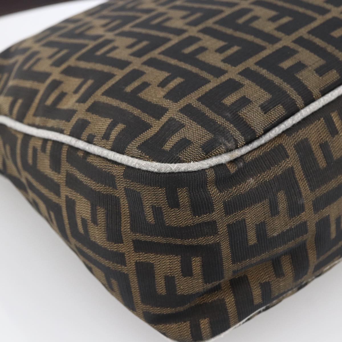 FENDI Zucca Canvas Shoulder Bag Brown Black Auth 173418