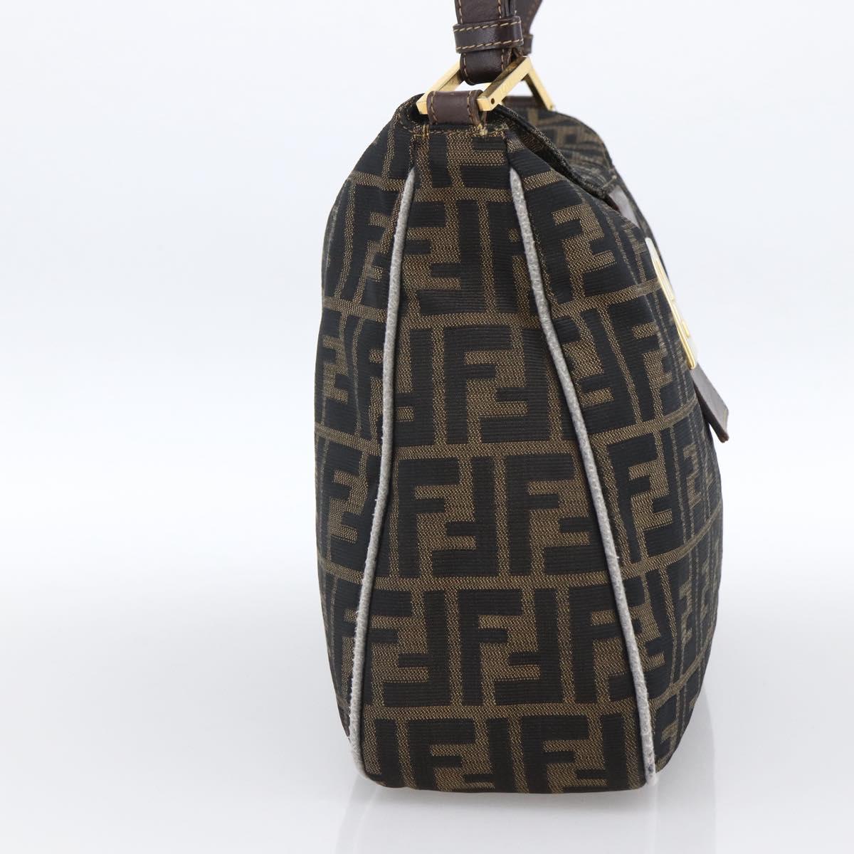 FENDI Zucca Canvas Shoulder Bag Brown Black Auth 173418
