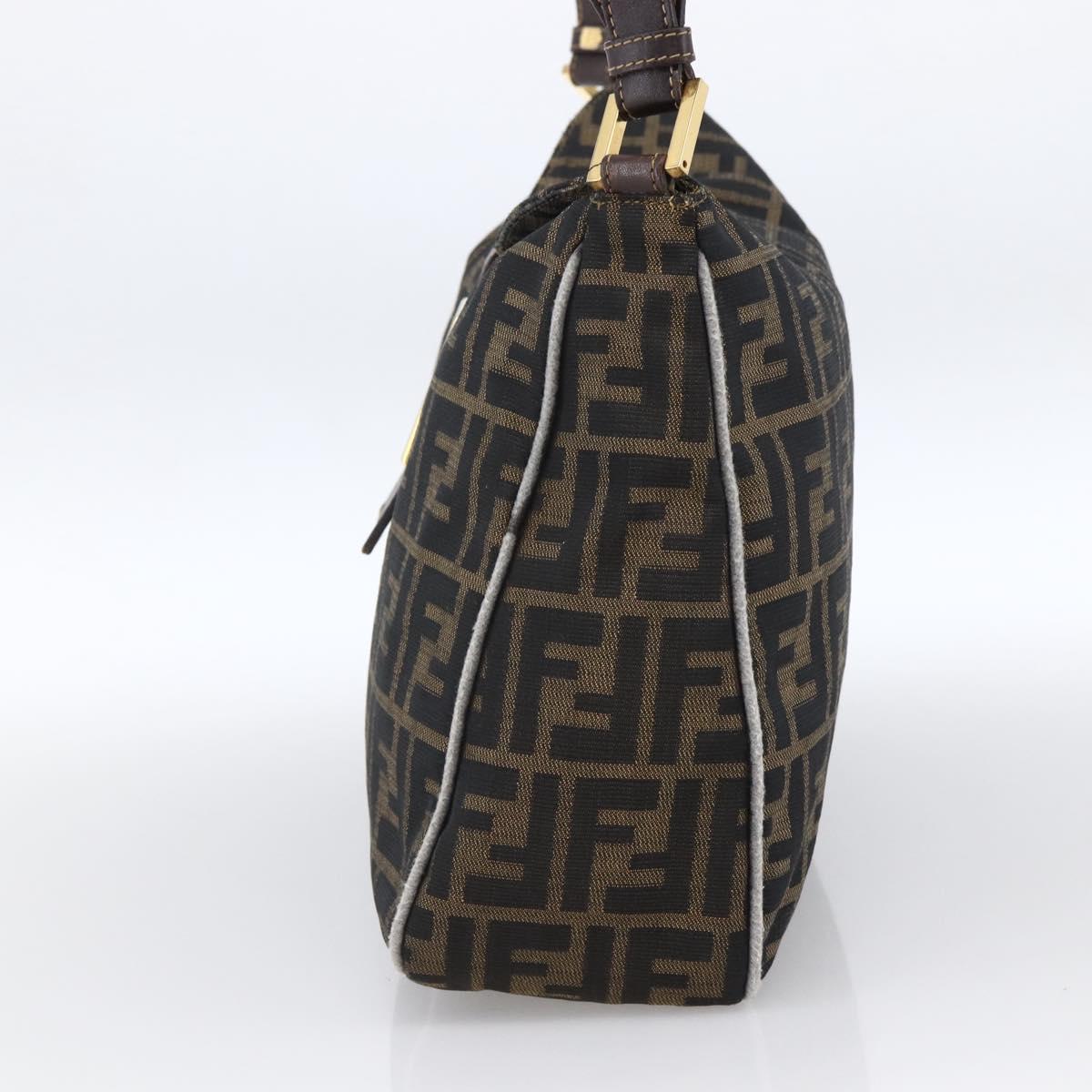 FENDI Zucca Canvas Shoulder Bag Brown Black Auth 173418