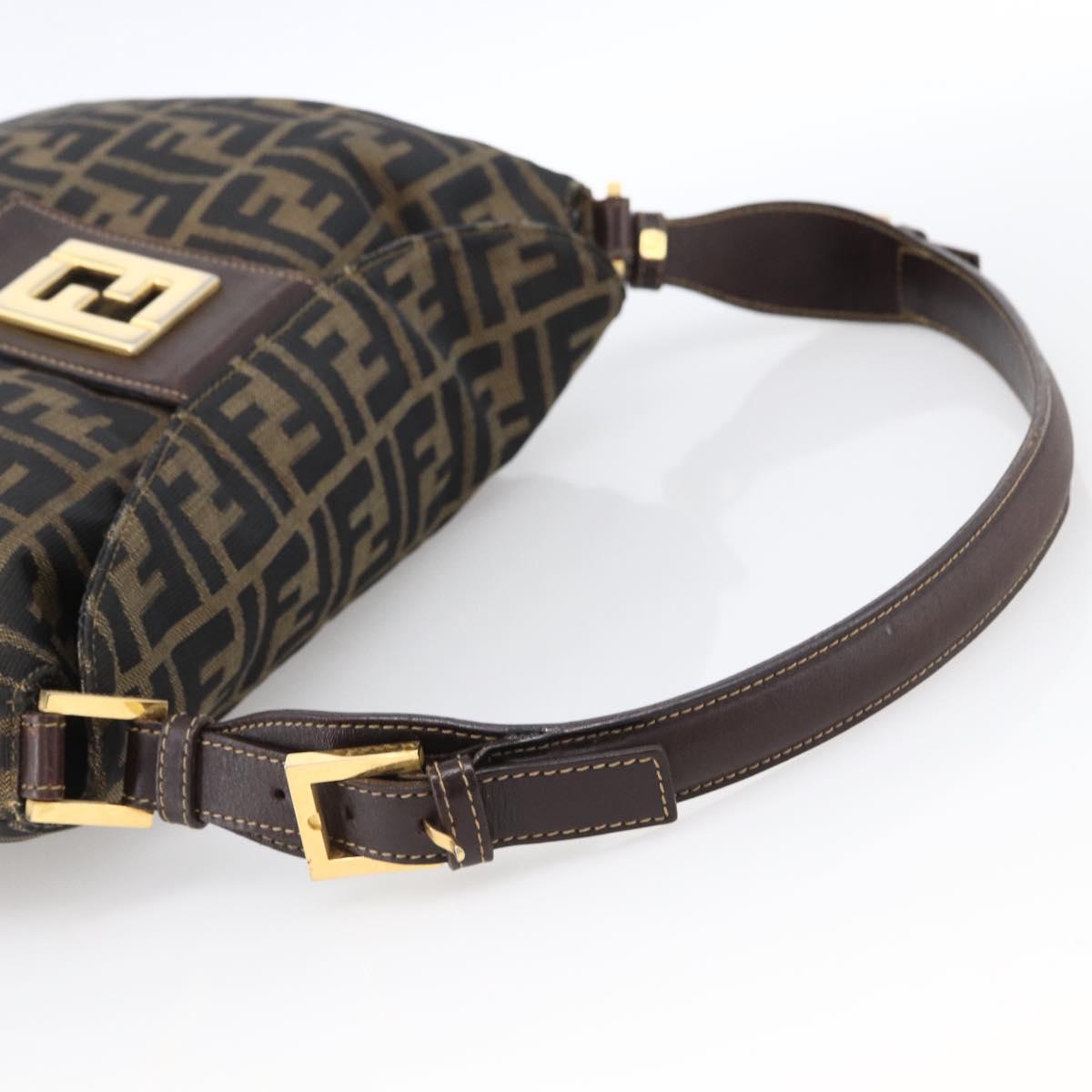 FENDI Zucca Canvas Shoulder Bag Brown Black Auth 173418
