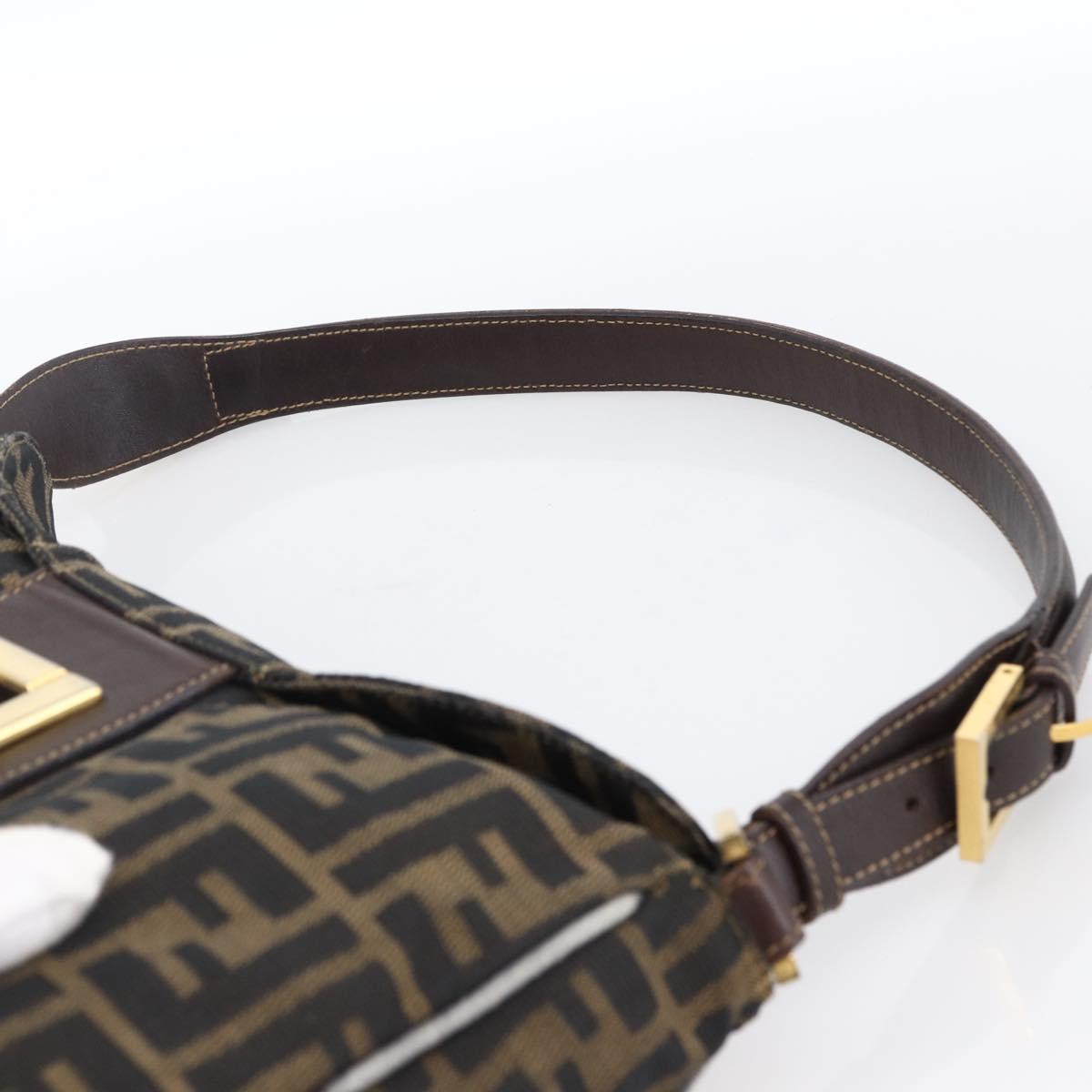 FENDI Zucca Canvas Shoulder Bag Brown Black Auth 173418