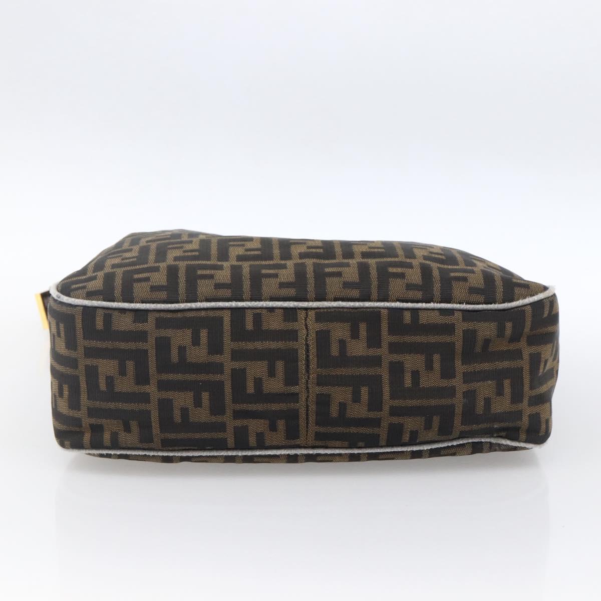 FENDI Zucca Canvas Shoulder Bag Brown Black Auth 173418
