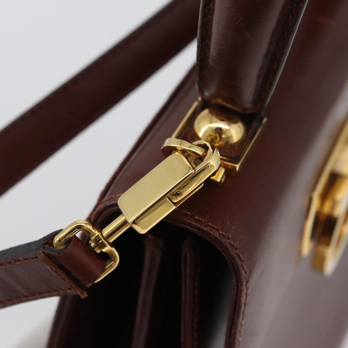 Salvatore Ferragamo Gancini Hand Bag Leather 2way Brown Gold Auth 173424
