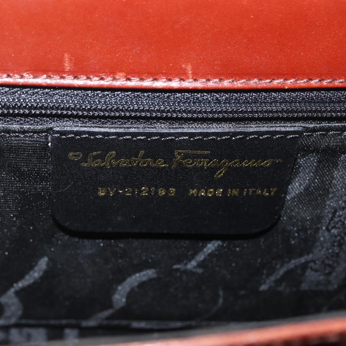 Salvatore Ferragamo Gancini Hand Bag Leather 2way Brown Gold Auth 173424
