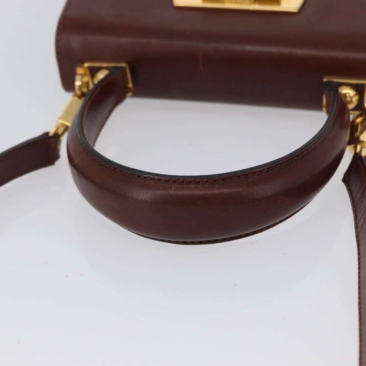 Salvatore Ferragamo Gancini Hand Bag Leather 2way Brown Gold Auth 173424