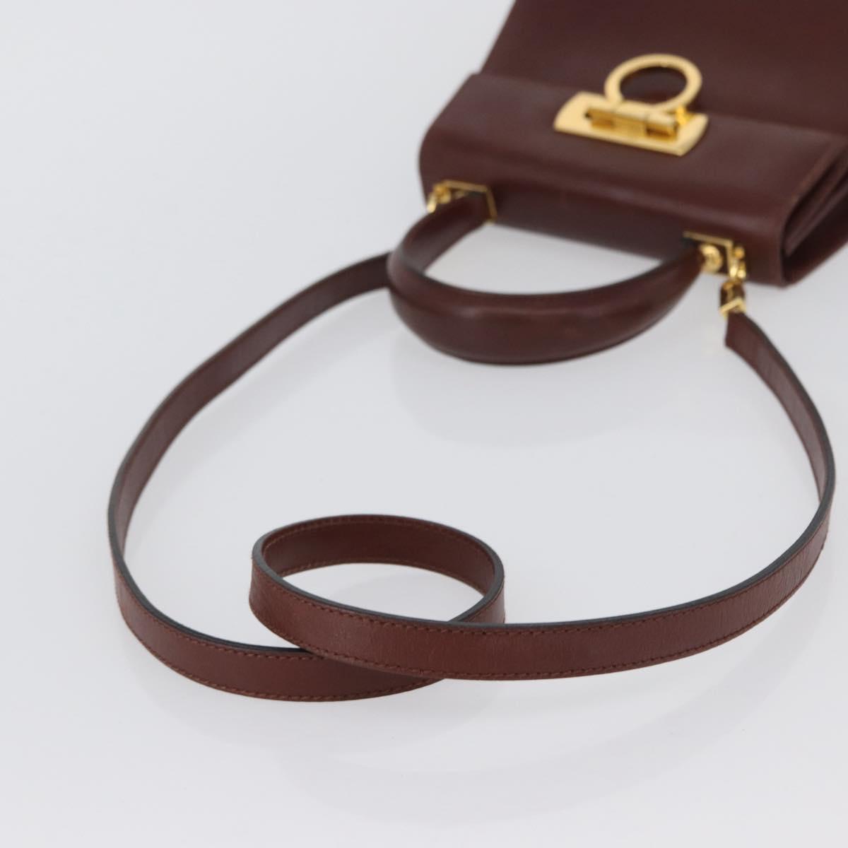 Salvatore Ferragamo Gancini Hand Bag Leather 2way Brown Gold Auth 173424