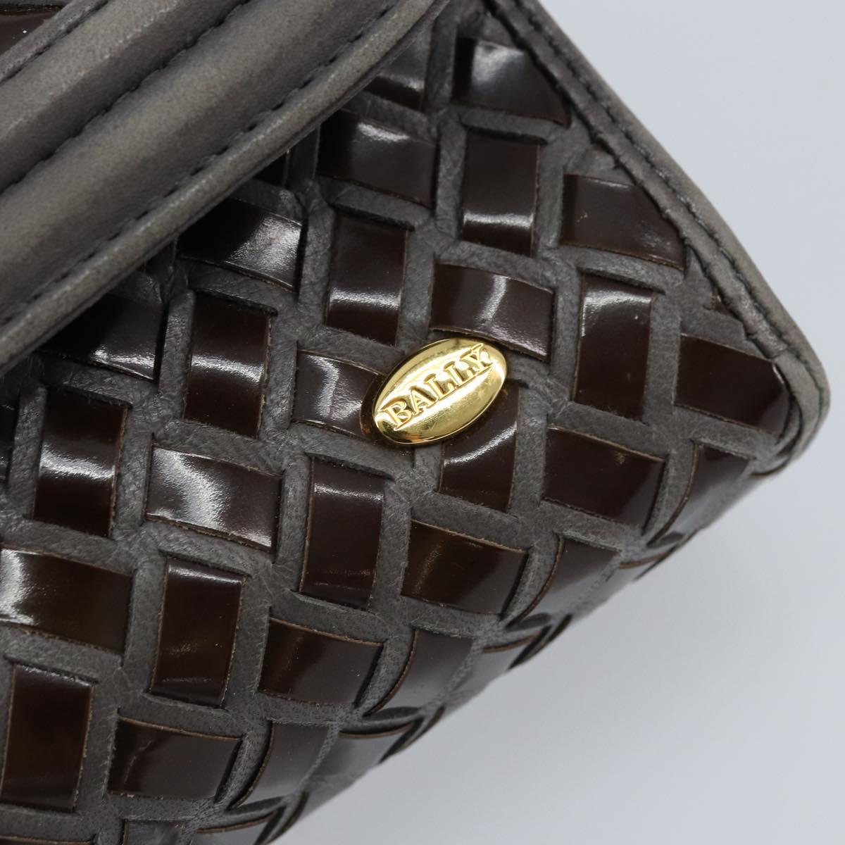 BALLY Hand Bag Leather Dark Brown Gold Auth 173425